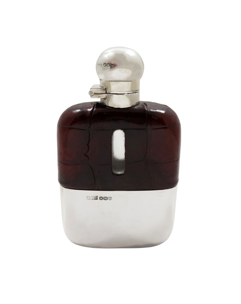Antique Sterling Silver & Crocodile Leather Hip Flask 1938 View III