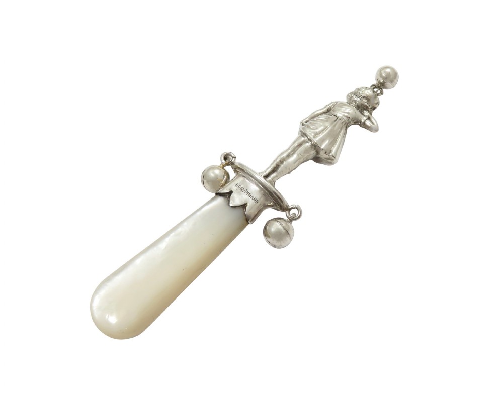 Antique George V Sterling Silver 'Girl' Baby Rattle 1933 View IV