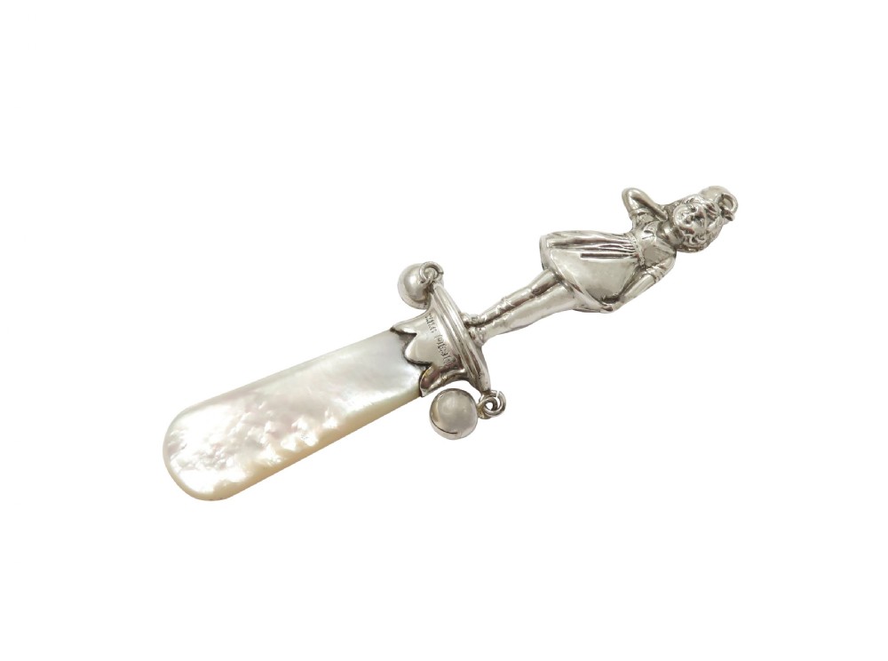 Antique George V Sterling Silver 'Girl' Baby Rattle 1933 View VII