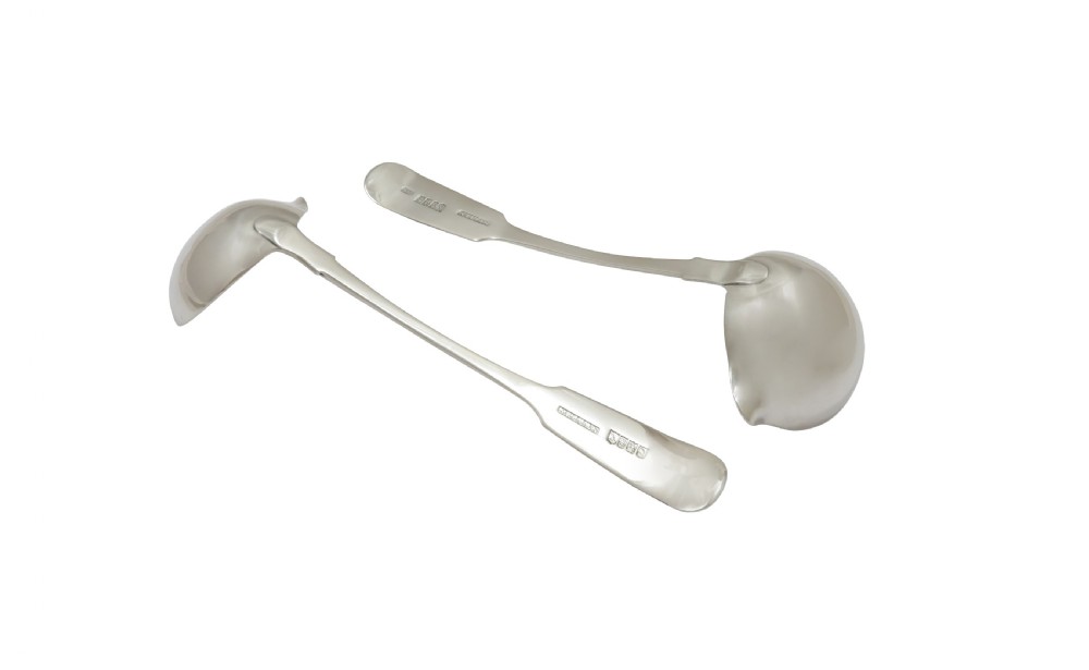 Pair of Antique Irish Georgian Sterling Silver Sauce/Toddy Ladles - Dublin 1818 View V