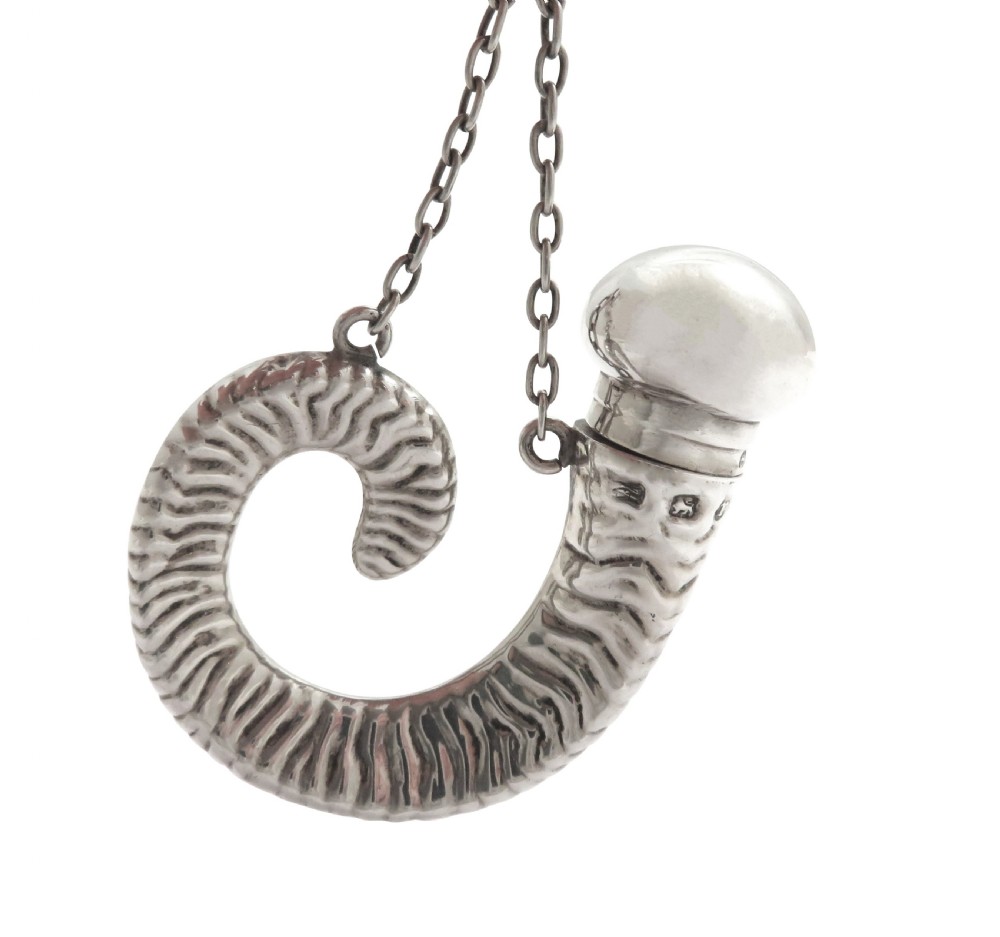 Antique Victorian Sterling Silver 'Ram's horn' Perfume/Scent Bottle 1891 View VI