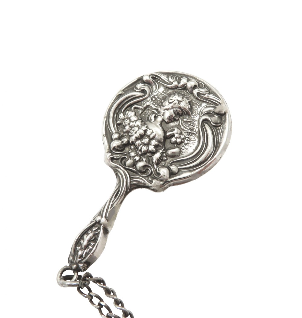 Antique Art Nouveau Sterling Silver Miniature Mirror 1905 View VI