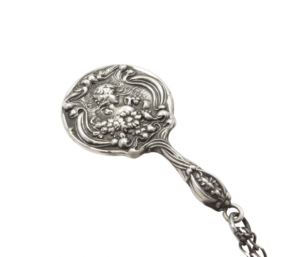 Antique Art Nouveau Sterling Silver Miniature Mirror 1905 View IX