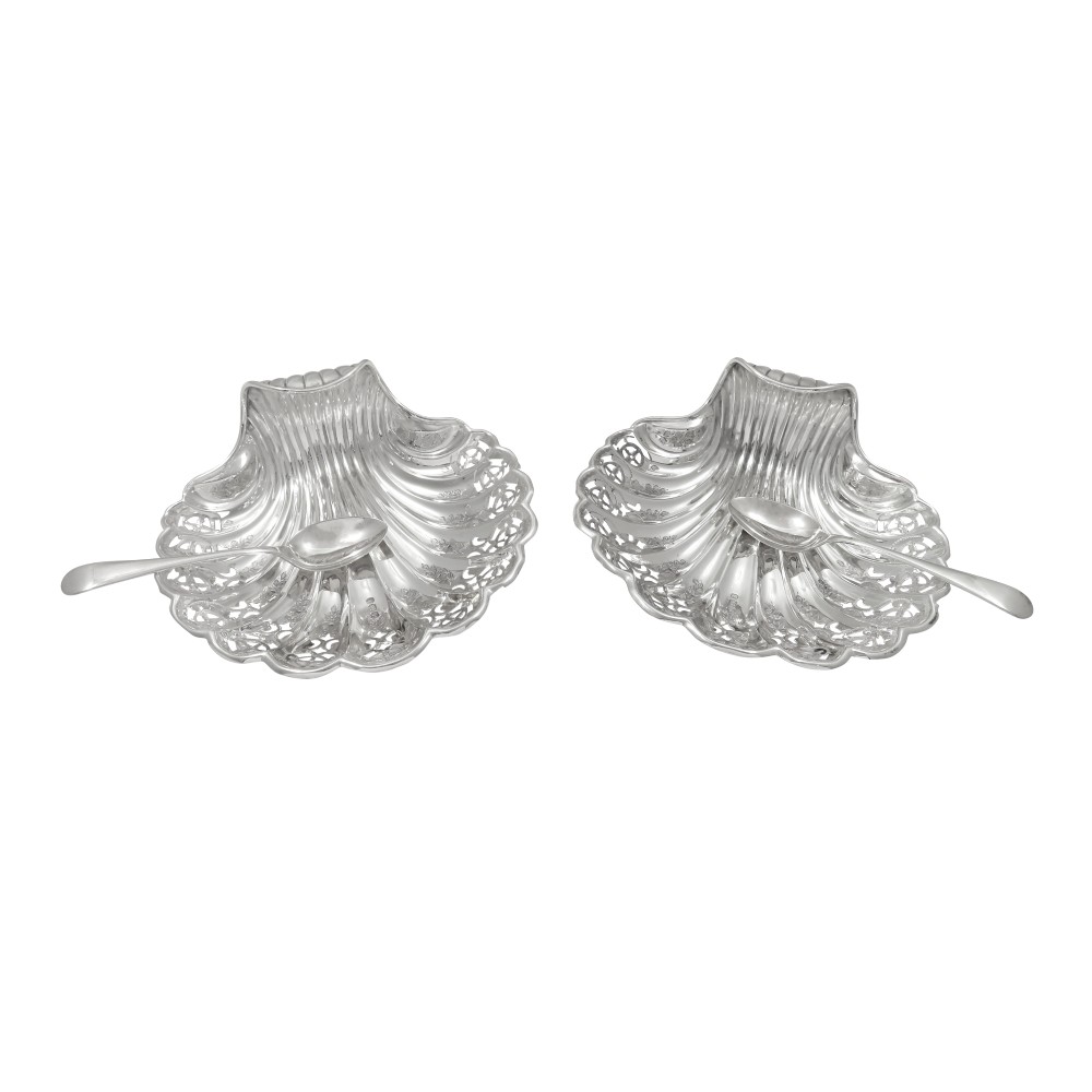 Pair of Antique Victorian Sterling Silver Shell Dishes 1896
