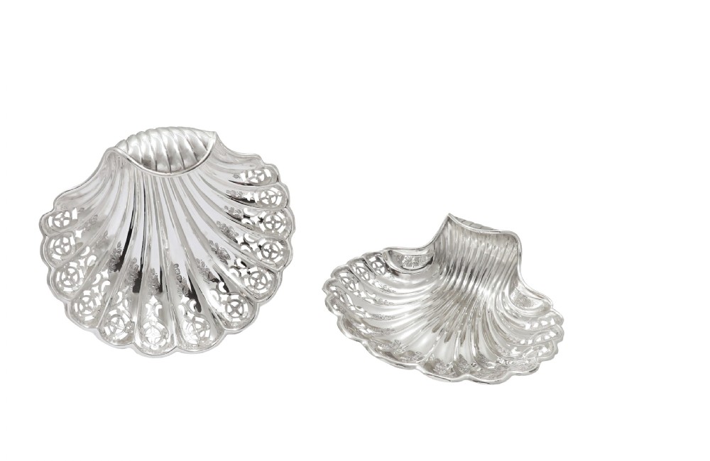 Pair of Antique Victorian Sterling Silver Shell Dishes 1896 View II