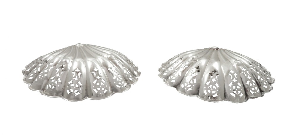 Pair of Antique Victorian Sterling Silver Shell Dishes 1896 View III