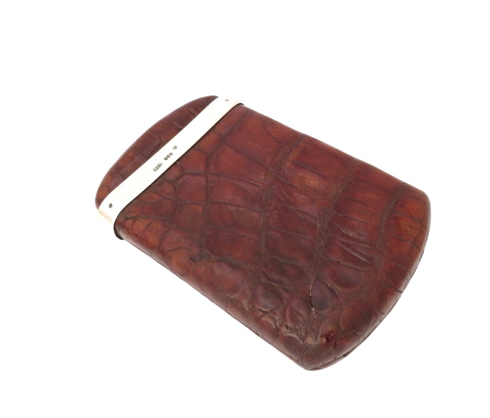 Antique Victorian Crocodile Leather & Sterling Silver Cigar Case 1887 View V