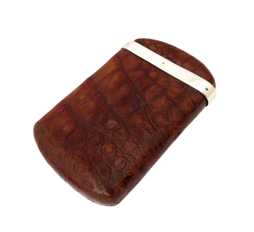 Antique Victorian Crocodile Leather & Sterling Silver Cigar Case 1887 View VII