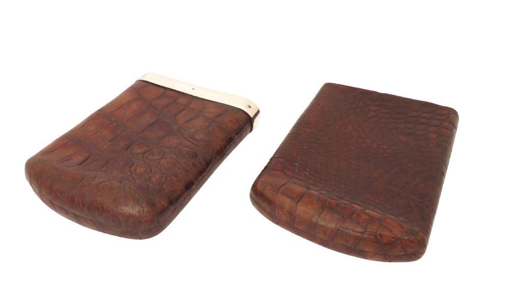 Antique Victorian Crocodile Leather & Sterling Silver Cigar Case 1887 View VIII