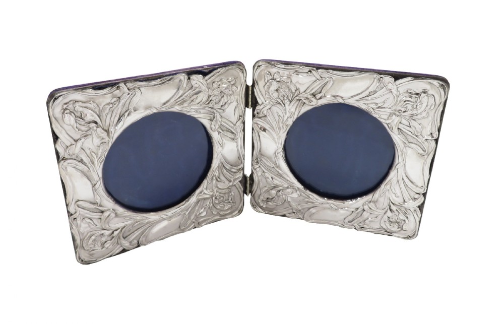Antique Art Nouveau Sterling Silver Double Hinged Folding Photo Frame 1903 View VII