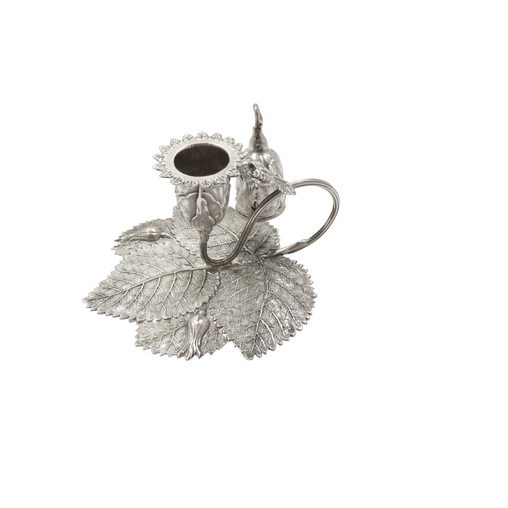 Antique Victorian Sterling Silver Leaf & Birds Chamberstick 1841