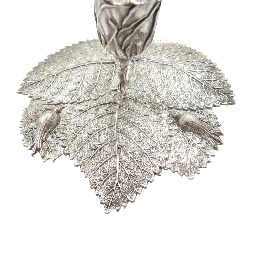 Antique Victorian Sterling Silver Leaf & Birds Chamberstick 1841 View IV