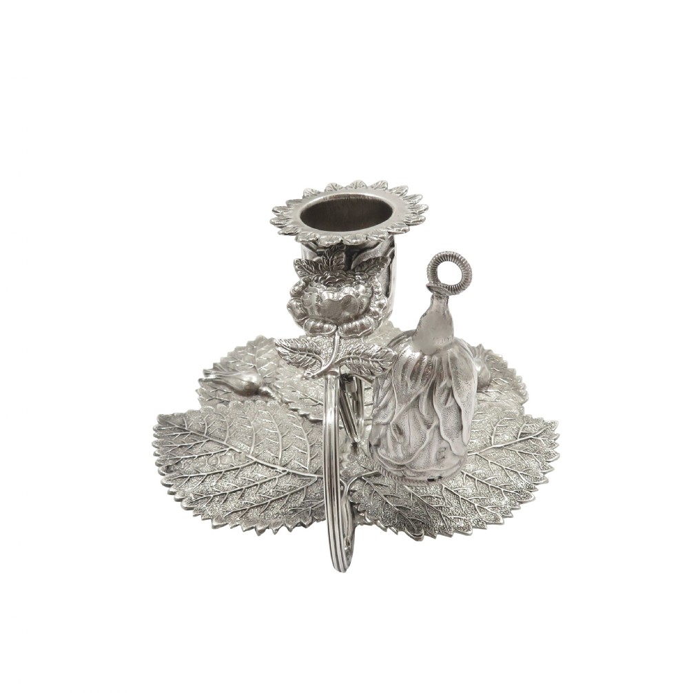 Antique Victorian Sterling Silver Leaf & Birds Chamberstick 1841 View VI