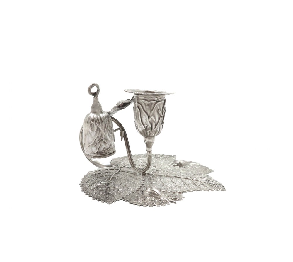 Antique Victorian Sterling Silver Leaf & Birds Chamberstick 1841 View IX