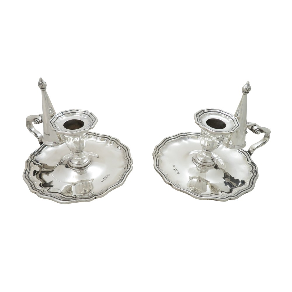Pair of Antique Edwardian Sterling Silver Chambersticks 1908
