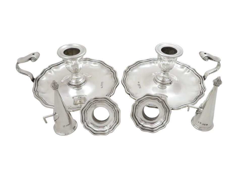 Pair of Antique Edwardian Sterling Silver Chambersticks 1908 View II