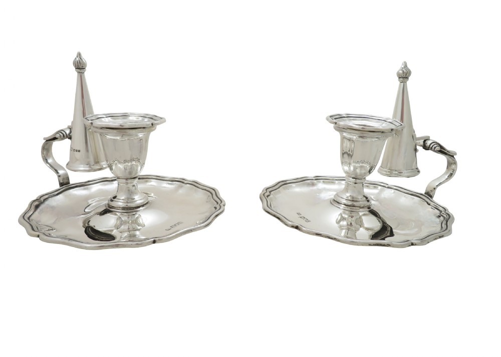 Pair of Antique Edwardian Sterling Silver Chambersticks 1908 View III