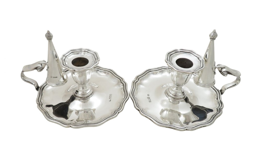 Pair of Antique Edwardian Sterling Silver Chambersticks 1908 View VI