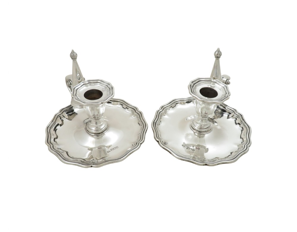 Pair of Antique Edwardian Sterling Silver Chambersticks 1908 View VIII