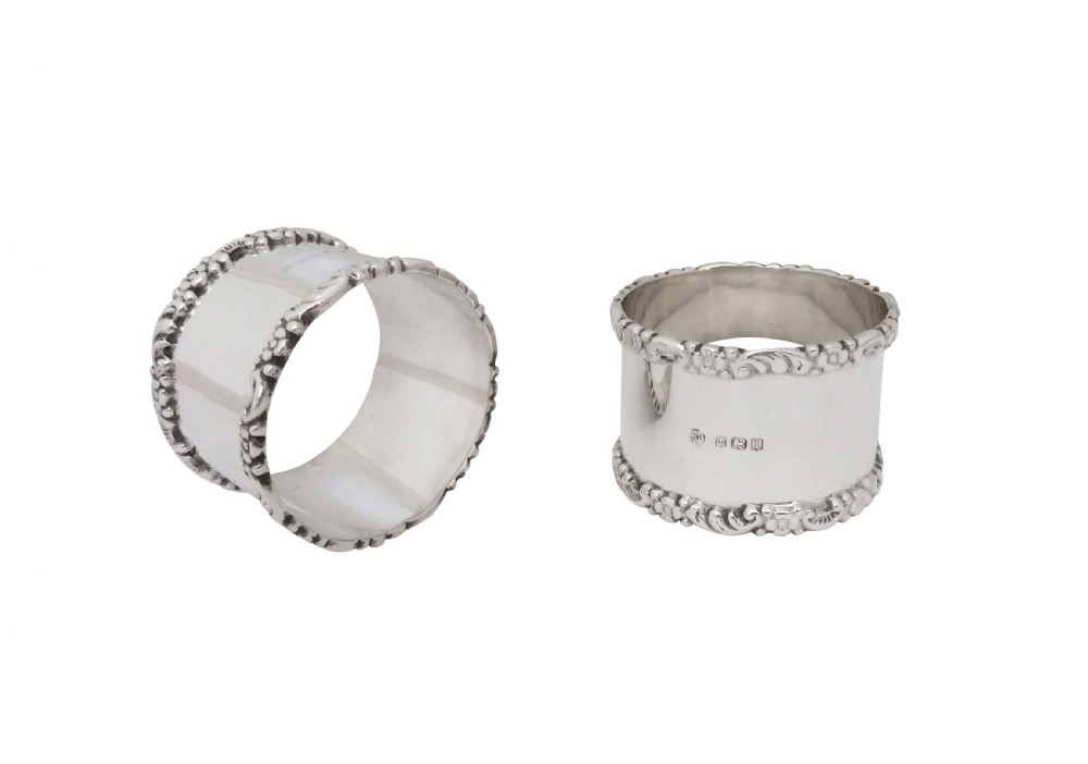 Pair of Antique Edwardian Sterling Silver Napkin Rings in Case 1910 View III