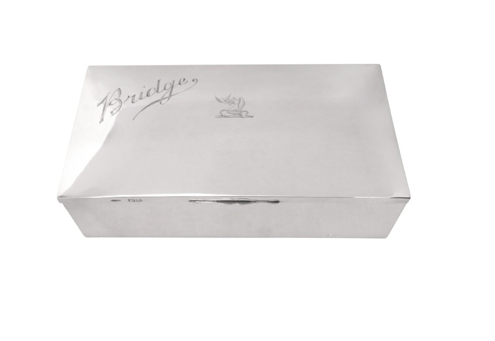 Antique Edwardian Sterling Silver 'Bridge' Card Box 1904 View II
