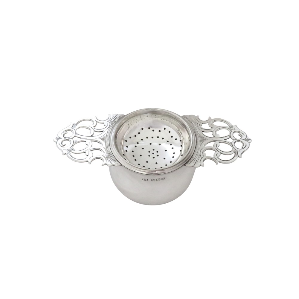Antique George VI Sterling Silver Tea Strainer & Drip Bowl 1937