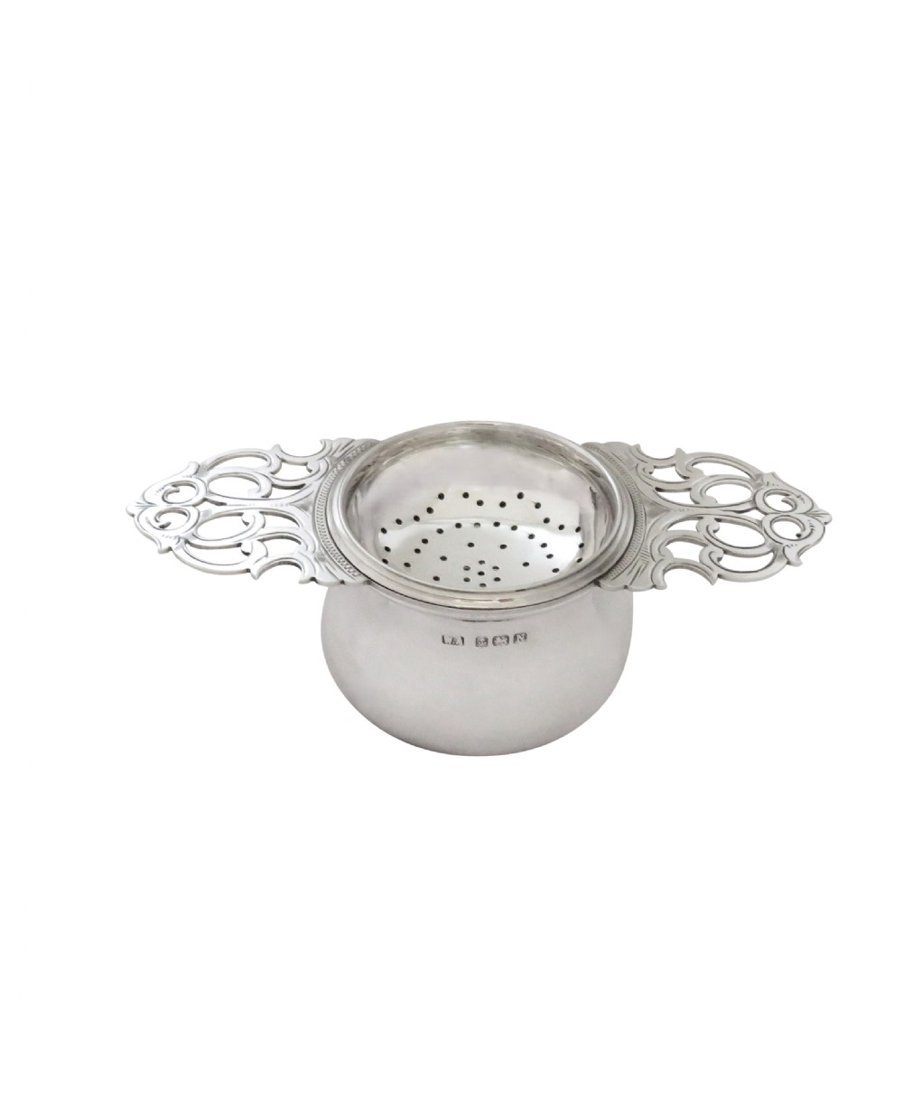 Antique George VI Sterling Silver Tea Strainer & Drip Bowl 1937 View VII