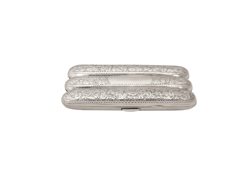 Antique Victorian Sterling Silver 3 Tube Cigar Case 1897 View IV
