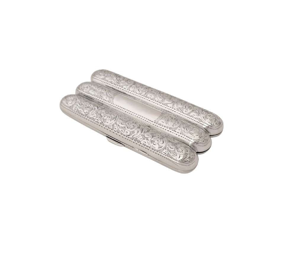 Antique Victorian Sterling Silver 3 Tube Cigar Case 1897 View VIII