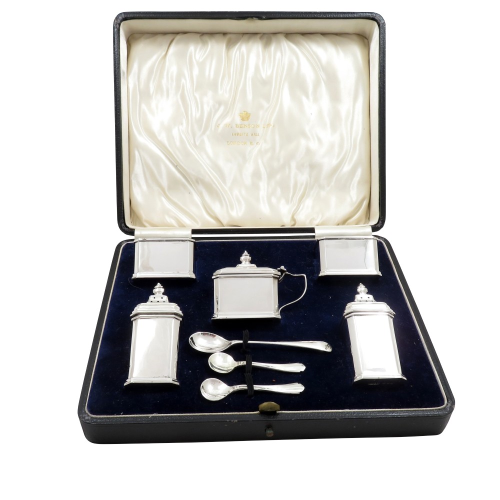 Antique Art Deco Sterling Silver Cruet Set in Case 1931