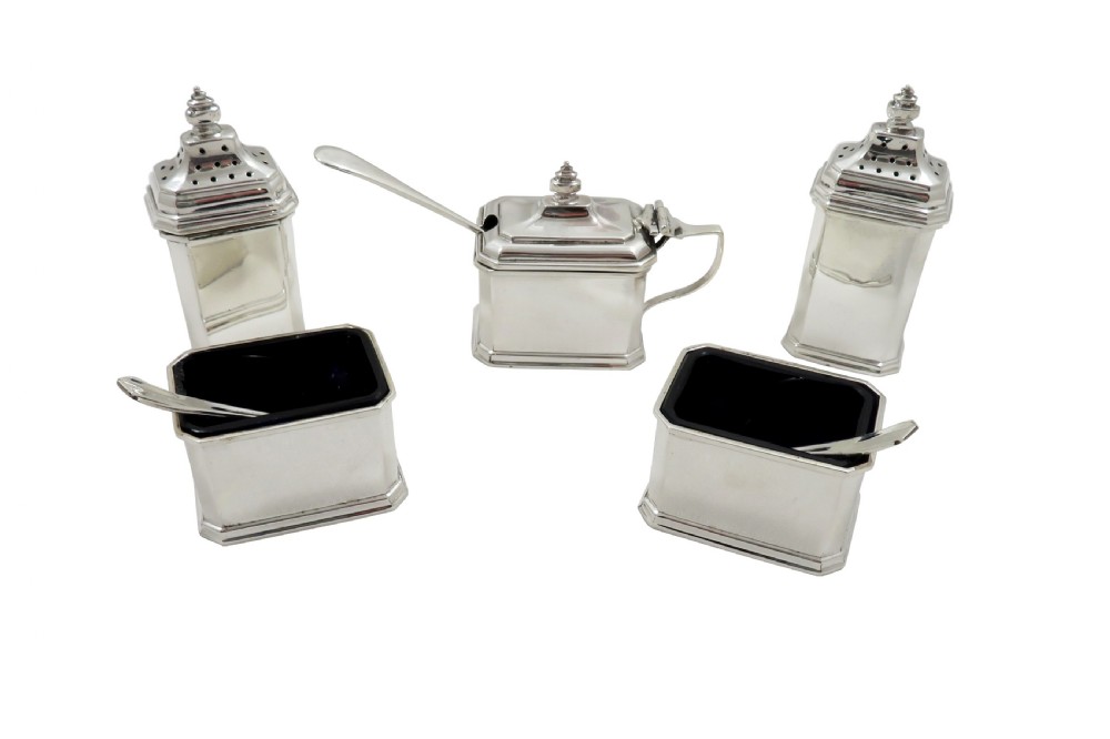 Antique Art Deco Sterling Silver Cruet Set in Case 1931 View II