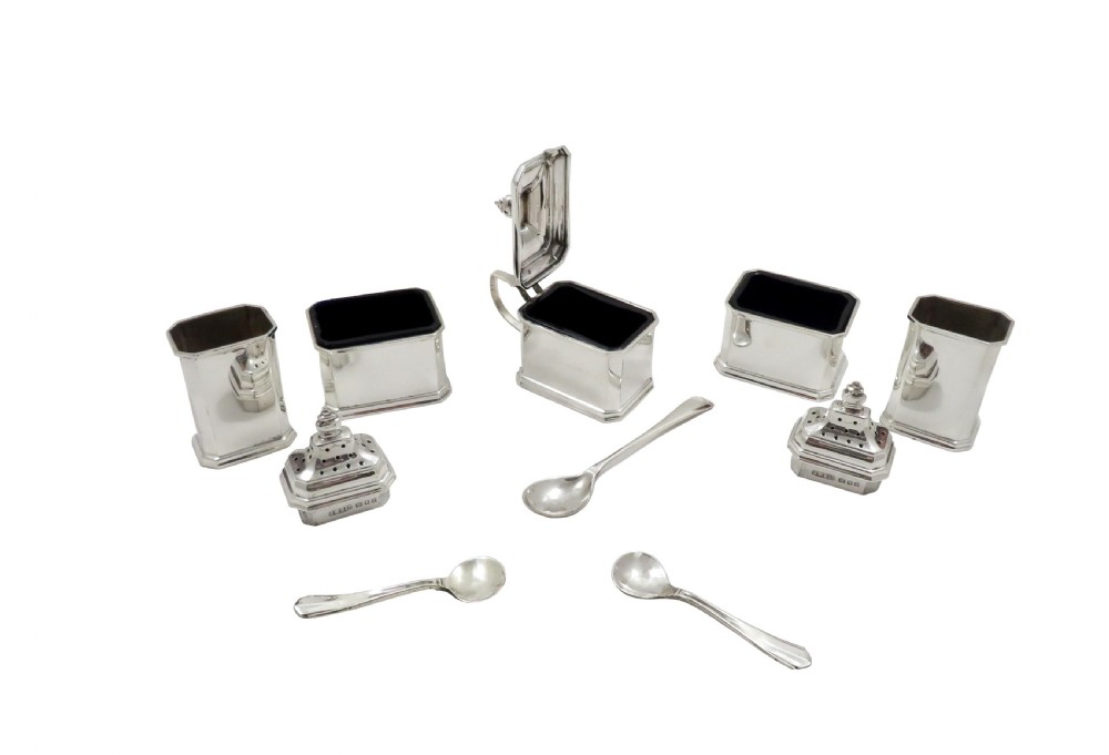 Antique Art Deco Sterling Silver Cruet Set in Case 1931 View IV