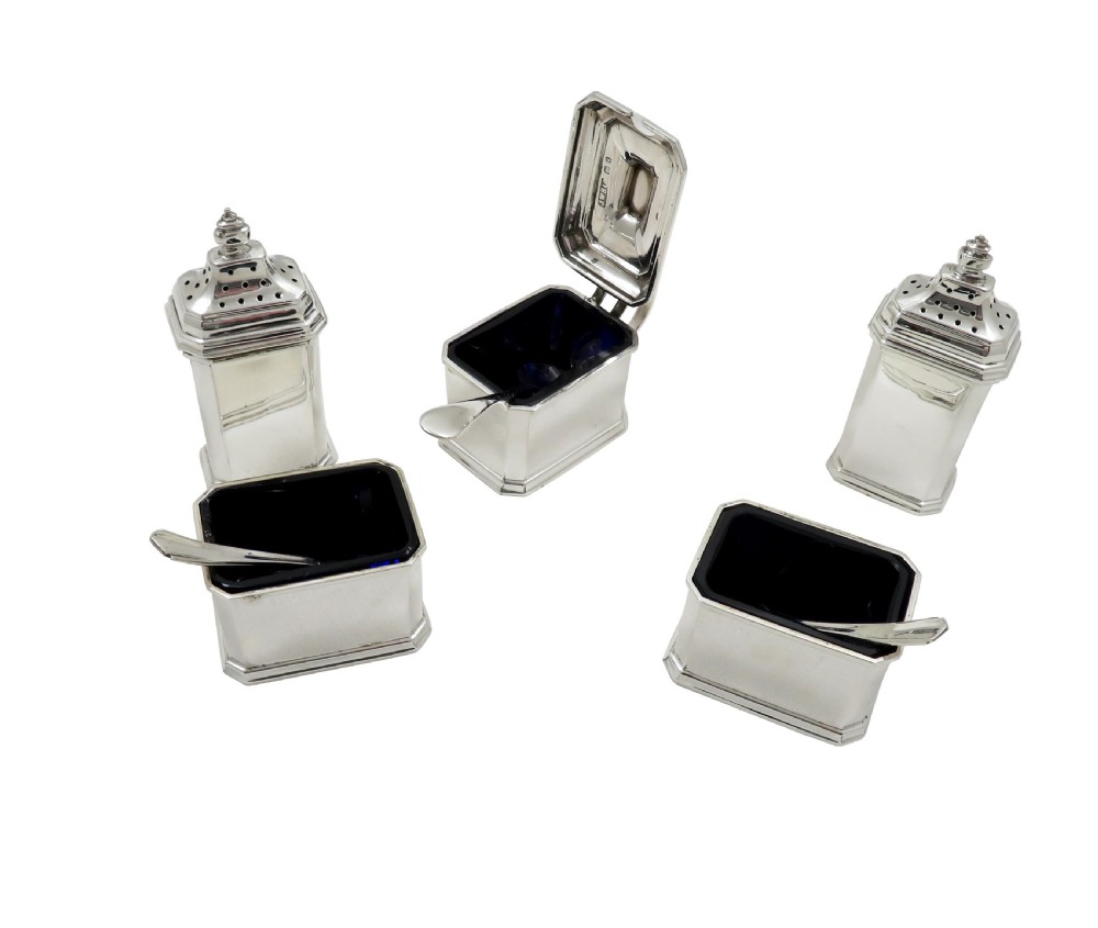 Antique Art Deco Sterling Silver Cruet Set in Case 1931 View VIII