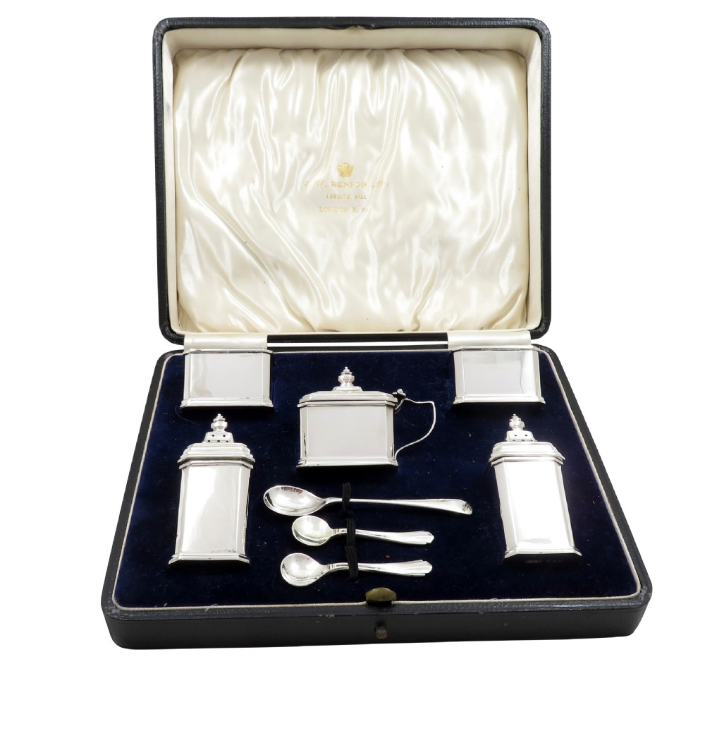 Antique Art Deco Sterling Silver Cruet Set in Case 1931 View IX