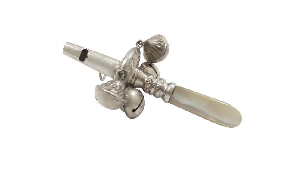 Antique Victorian Sterling Silver Baby Rattle 1895 View IV