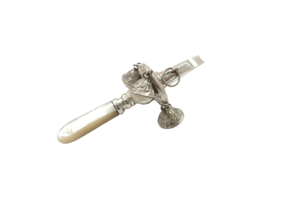 Antique Victorian Sterling Silver Baby Rattle 1895 View V