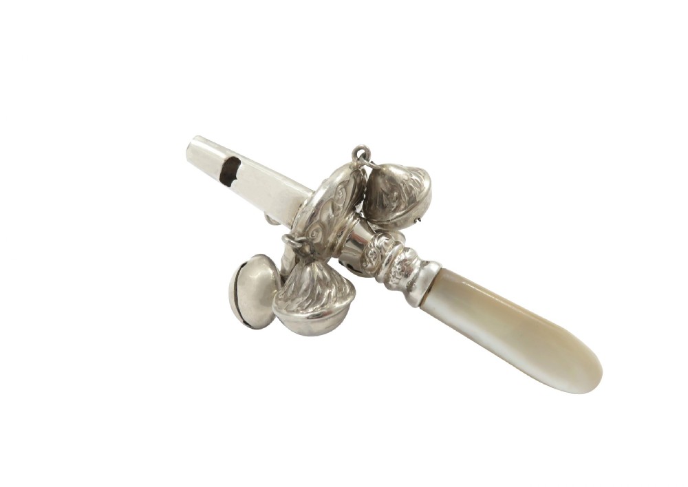 Antique Victorian Sterling Silver Baby Rattle 1895 View VII