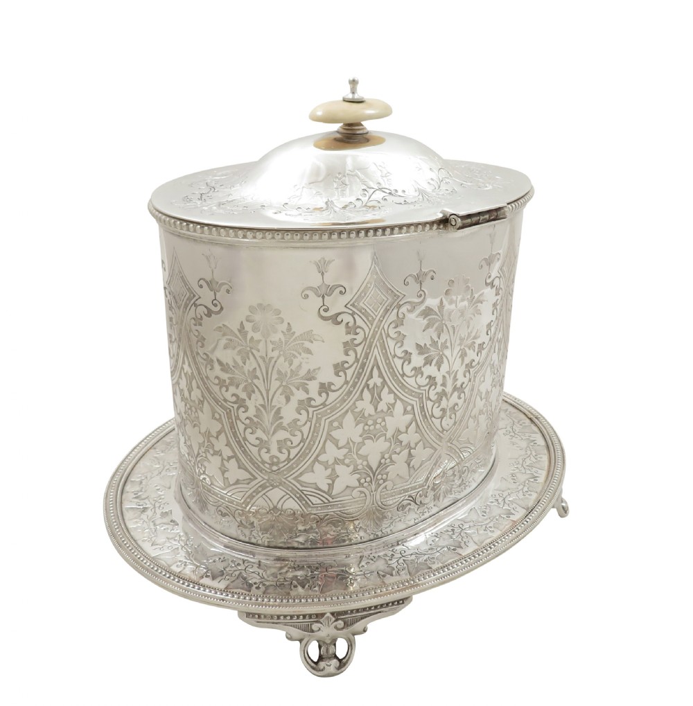 Antique Victorian Silver Plated Biscuit Barrel / Caddy c1880 View V