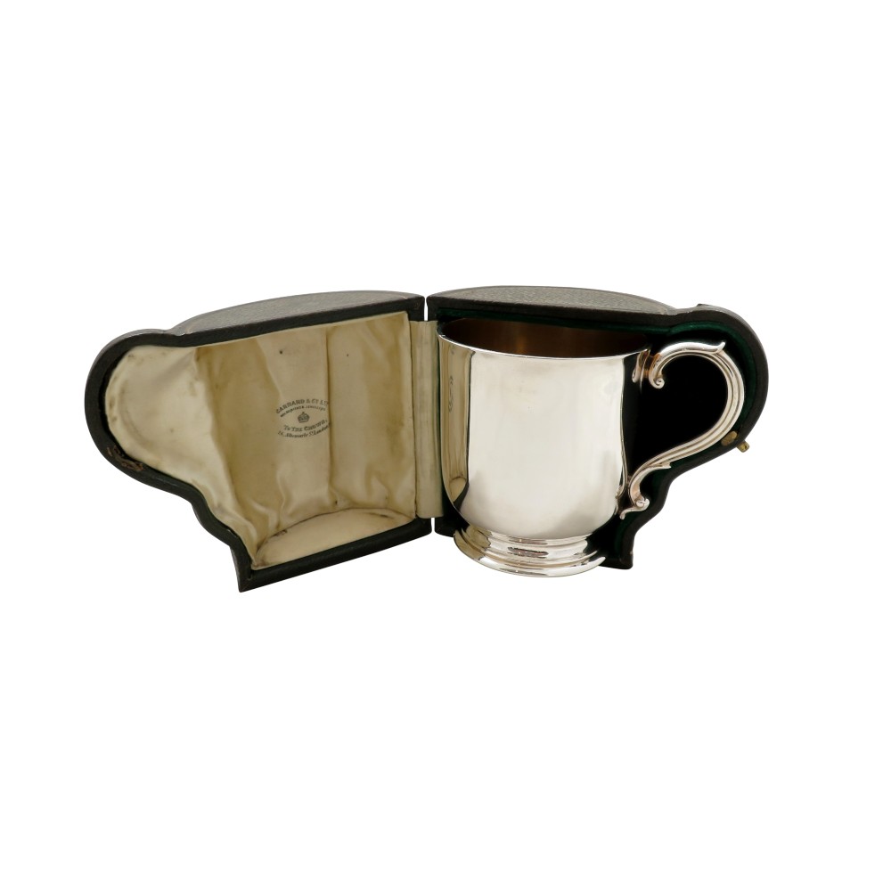 Antique George V Sterling Silver Christening Mug/Tankard in Case - Garrards 1917