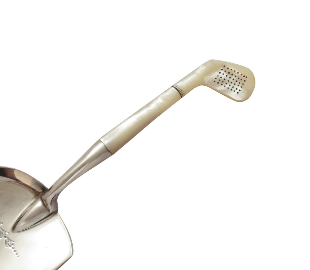 Antique Silver Plated & Mother of Pearl 'Golf Club' Crumb Scoop / Tray c1900 View IV