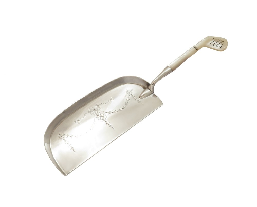 Antique Silver Plated & Mother of Pearl 'Golf Club' Crumb Scoop / Tray c1900 View VIII