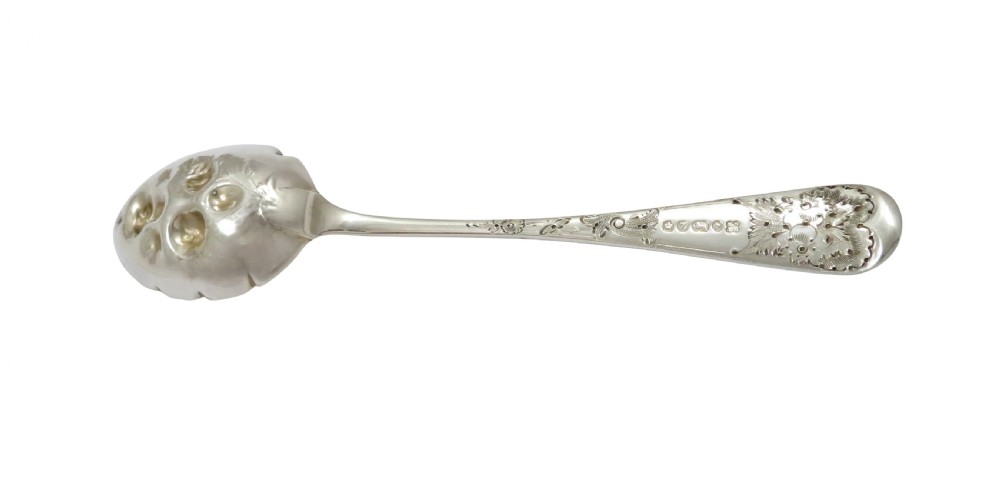 Set of 4 Antique Victorian Sterling Silver Berry Spoons in Case 1892 View VII
