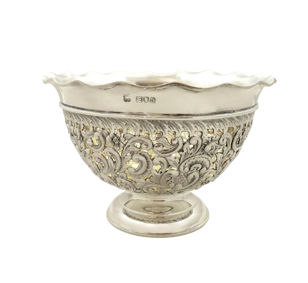 Antique Victorian Sterling Silver Pierced Bowl on Pedestal Foot 1899 View V