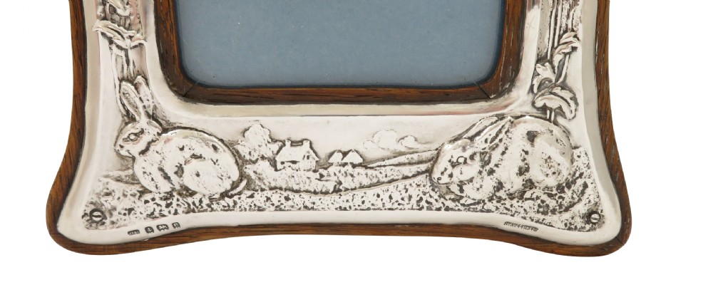 Antique Art Nouveau Sterling Silver 'Rabbits' Photo Frame 1904 View II