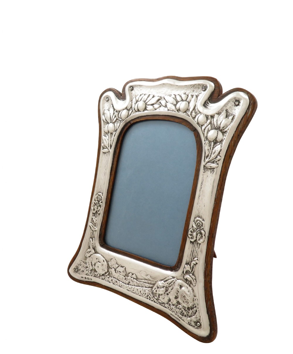 Antique Art Nouveau Sterling Silver 'Rabbits' Photo Frame 1904 View VIII