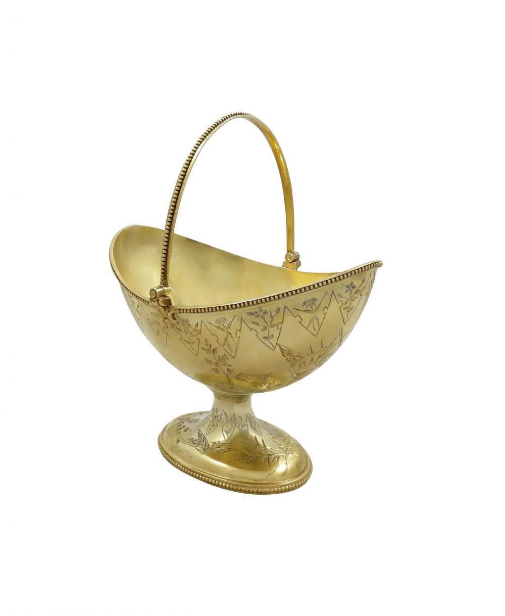 Antique Victorian Solid Silver Gilt 'Birds' Jug & Bowl 1875 View III