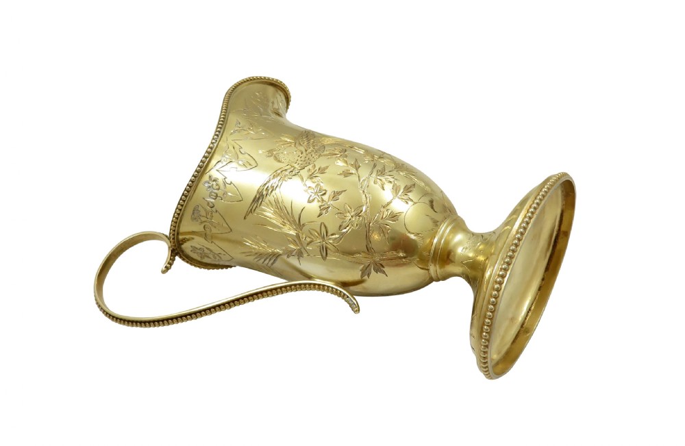 Antique Victorian Solid Silver Gilt 'Birds' Jug & Bowl 1875 View V