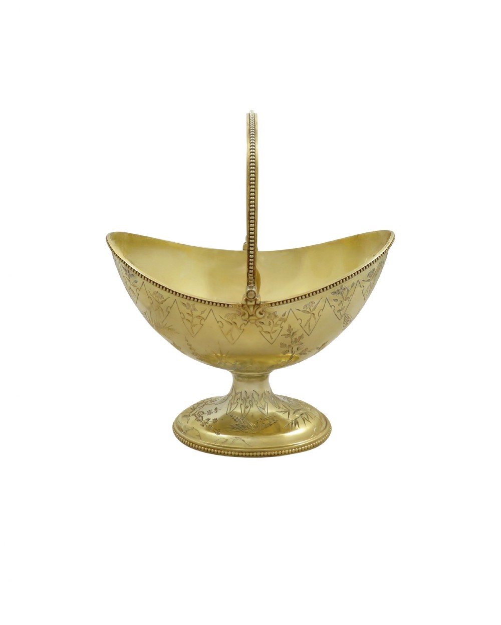Antique Victorian Solid Silver Gilt 'Birds' Jug & Bowl 1875 View VII