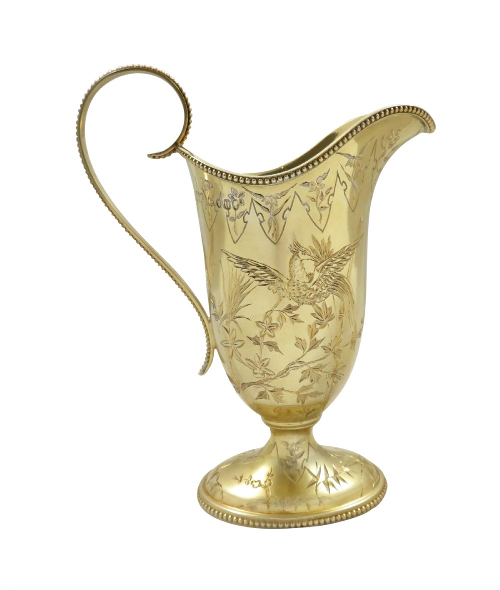 Antique Victorian Solid Silver Gilt 'Birds' Jug & Bowl 1875 View IX