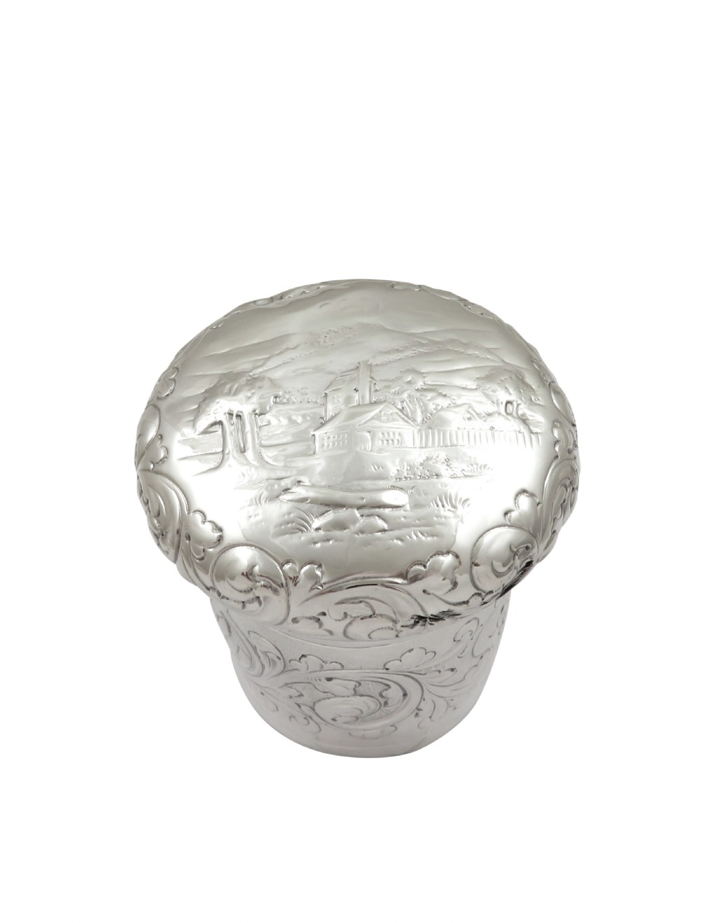 Antique Victorian Sterling Silver Vanity Pot with Scene 1884 View II